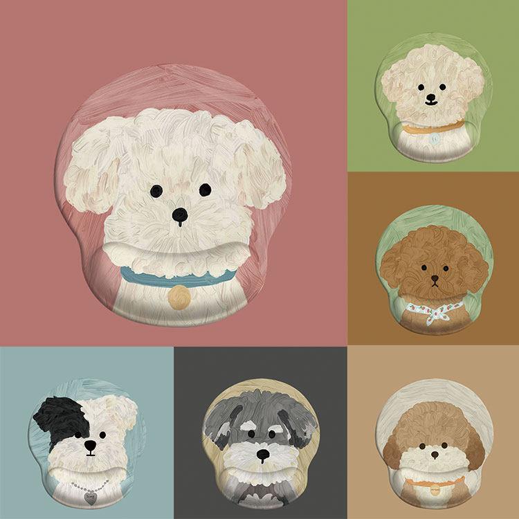Patterned Type - マウスパッド リストレスト かわいい ペット 犬 手首 サポート 厚手 シリコン 滑り止め PC キーボード 疲労軽減 デスクワーク トイプードル ポメラニアン 青 ピンク 緑