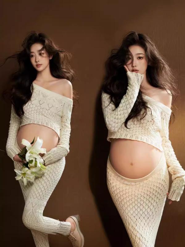 セットアップ レディース マタニティ 妊婦服 ニット 長袖 ロング丈 フレアスカート...