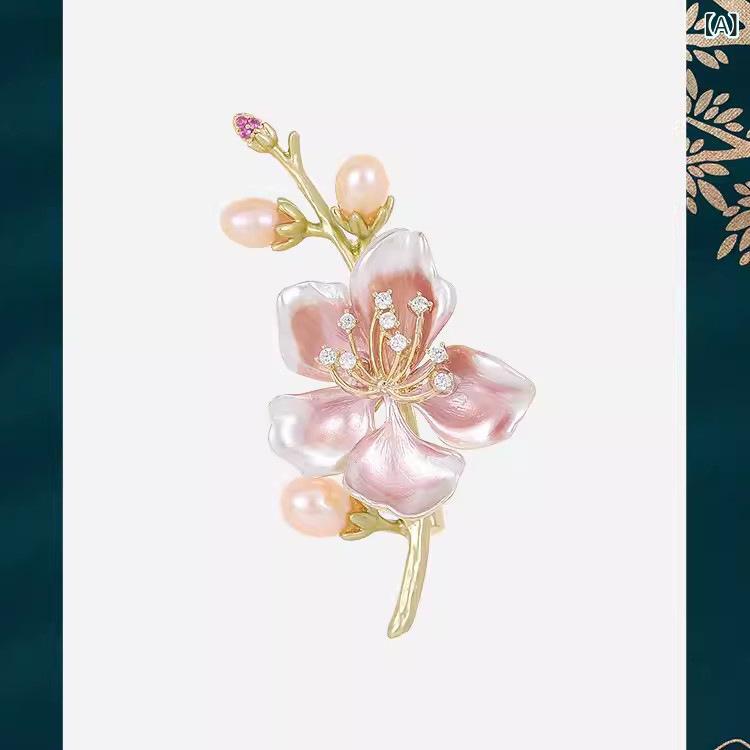 ブローチ レディース コサージュ 桃の花 フラワーモチーフ 高級感 華やか チャイナ...