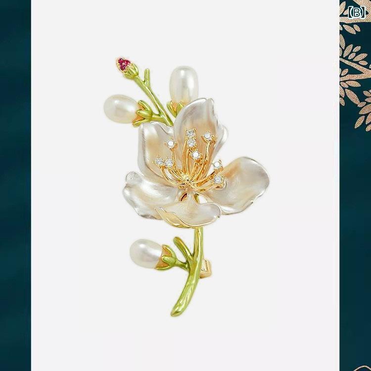 ブローチ レディース コサージュ 桃の花 フラワーモチーフ 高級感 華やか チャイナ...