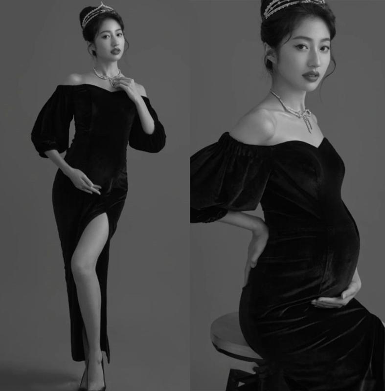 ワンピース マタニティ ドレス 妊婦 ベルベット レトロ ヴィンテージ風風 高級感 綿混素材 伸縮性 記念写真 フォト スタジオ用 産前産後 エレガント 授乳服 オールシーズン 上品 華やか パーティー