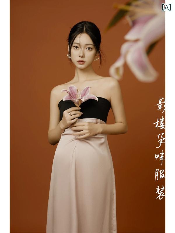 セットアップ レディース マタニティ 妊婦 フォトスタジオ 記念写真 アートフォト 韓国 フレンチ レトロ ミディ丈 ノースリーブ シェニール素材 春夏 ブラック ピンク カジュアル スカート 美しい かわいい ポリウレタン