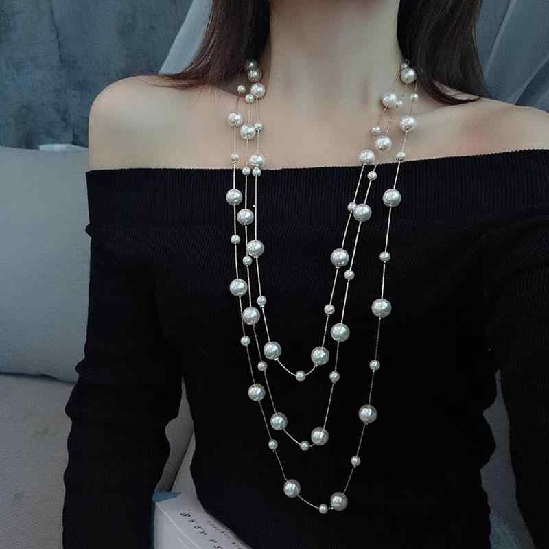 乐天商城 - ネックレス レディース ロング パール セーターチェーン 秋冬 ジュエリー アクセサリー パール フェイクパール 首飾り エレガント 高級感 上品 清楚 華やか カジュアル 結婚式 二次会 普段使い 170cm ゴールド シルバー