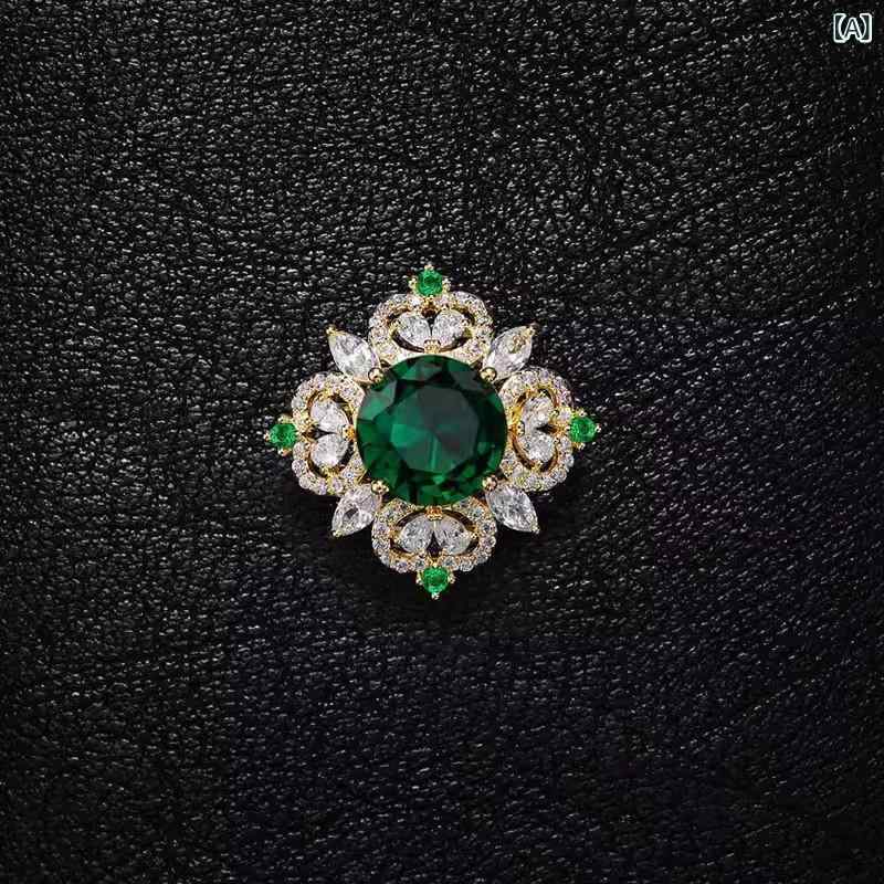 ブローチ レディース アクセサリー 胸飾り 水晶 ジルコニア 高級感 上品 エレガント 花 フラワー 襟元 固定 カーディガン ストール留め チラ見え防止 ピン 合金 秋冬 韓国 結婚式 グリーン イエロー 2