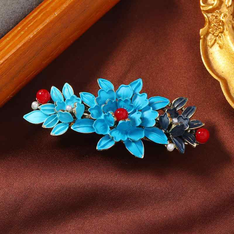 胸針 - バレッタ レディース ヘアアクセサリー クリップ 髪留め 鳳凰 蝶 花 パール パール 七宝焼き風 レトロ アンティーク調 中華 宮廷スタイル ビジュー 電気メッキ加工 合金 華やか 上品 高級感 普段使い