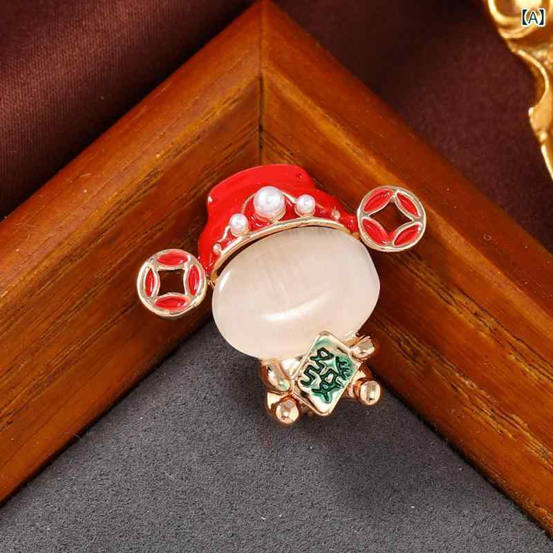 ブローチ メンズ レディース レトロ 中華風 財神 縁起物 金運 招福 ラッキーアイテム エナメル 七宝焼..