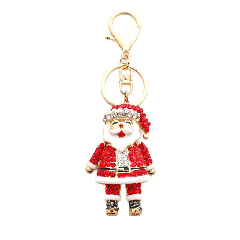 キーホルダー レディース クリスマス ラインストーン ビジュー キラキラ 亜鉛合金 メタル バッグチャーム 車 鍵 鞄 アクセサリー 飾り 小物 モダン おしゃれ かわいい 豪華 高級感 レッド 赤 秋冬