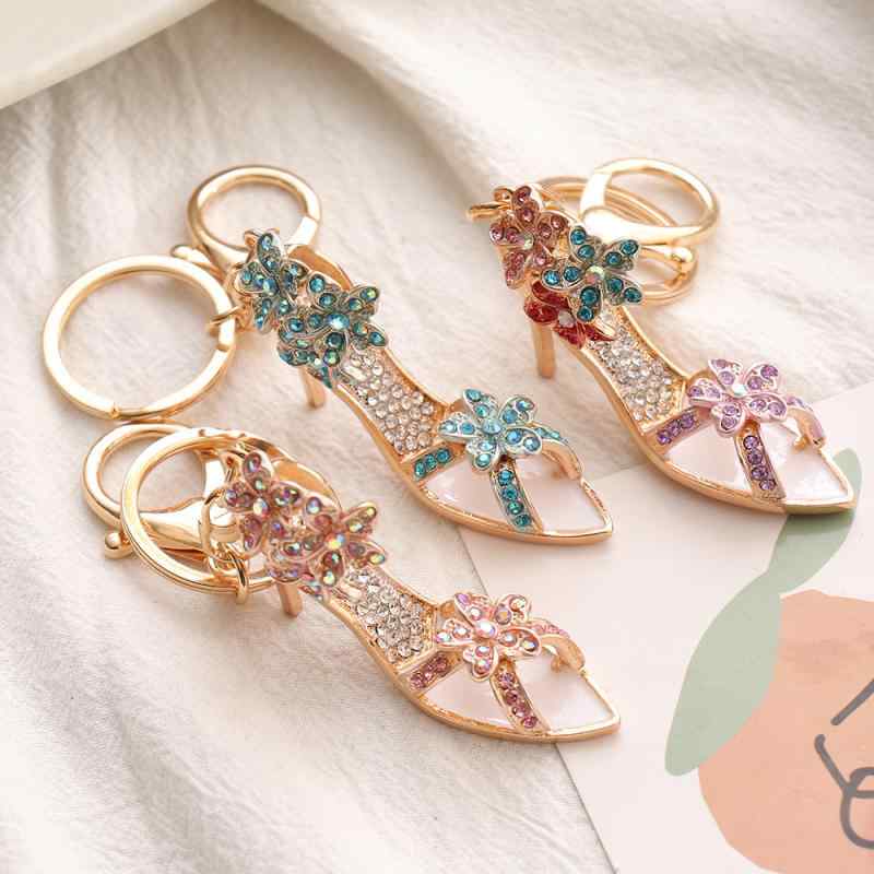 キーホルダー レディース バッグチャーム ハイヒール パンプス 靴 ラインストーン ジルコニア キラキラ 合金 メタル かわいい おしゃれ 鞄 鍵 車 紛失防止 ピンク ブルー カラフル 高級感 華やか 韓国 上品