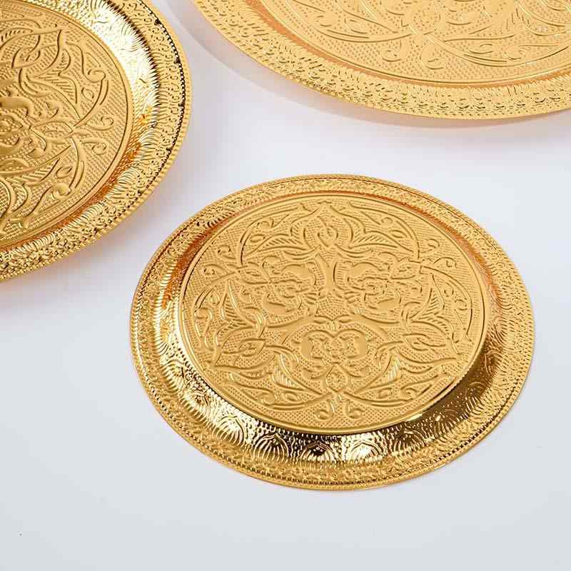 トレイ 円形 アンティーク ゴールド 彫刻 金属 メタル 菓子皿 ケーキ プレート ドライフルーツ インテ..
