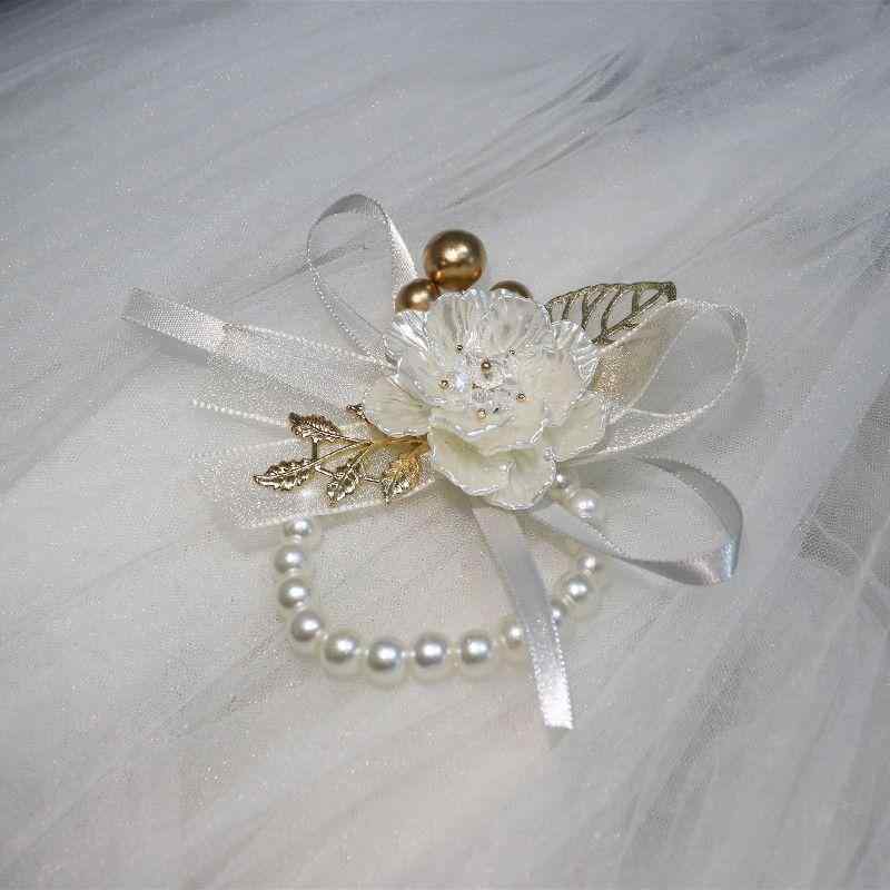 Pearl White - リストブーケ レディース コサージュ ブレスレット パール パール アクセサリー 結婚式 披露宴 パーティー ウェディング ブライズメイド お呼ばれ 韓国 フォーマル 花嫁 装飾 高級感 エレガント ホワイト 腕輪