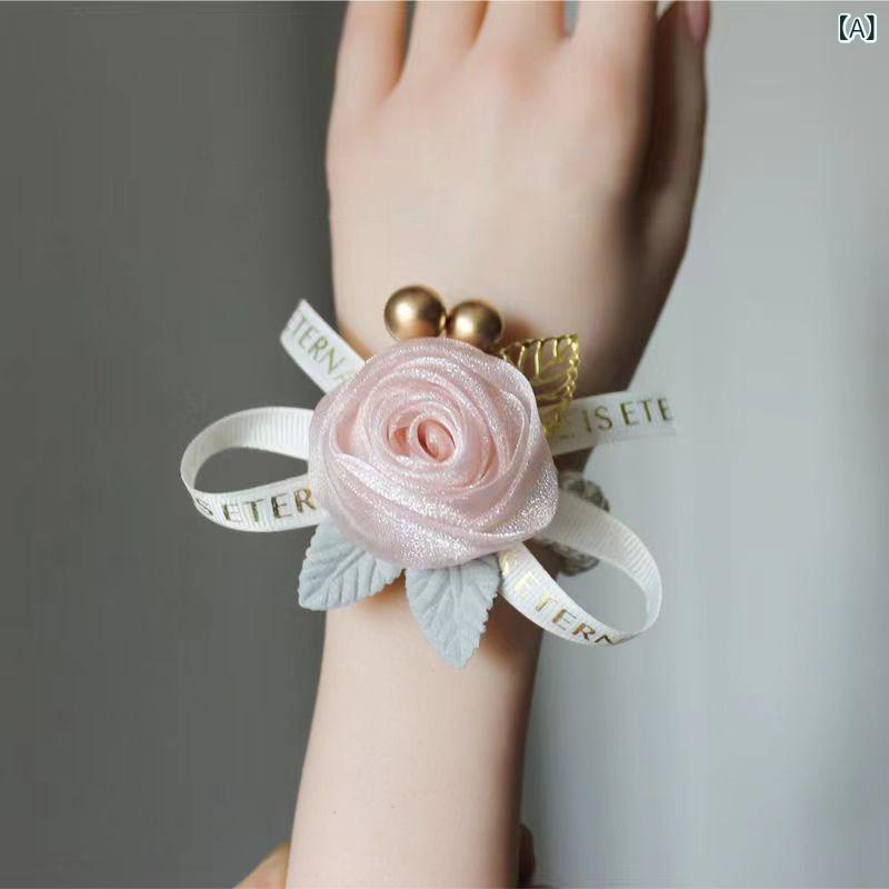 Other - リストブーケ レディース 結婚式 披露宴 ブライズメイド 花嫁 ブレスレット パール アーティフィシャルフラワー 韓国 ナチュラル ボタニカル フェミニン 華やか かわいい リボン ピンク シャンパン ローズ 手首