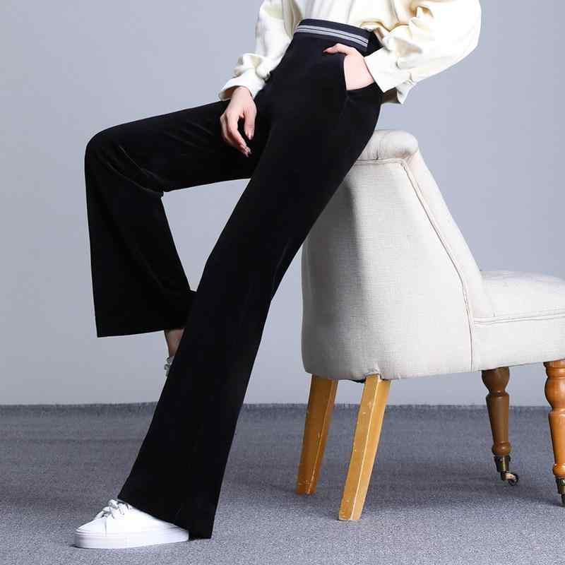 Cropped Pants - ズボン レディース 50代 フレアパンツ ベロア ブーツカット ハイウエスト スラックス ボトムス 秋冬 着痩せ 美脚 ドレープ感 通勤 オフィス お出かけ 厚手 暖かい 高級感 ポケット ブラック レッド ブルー