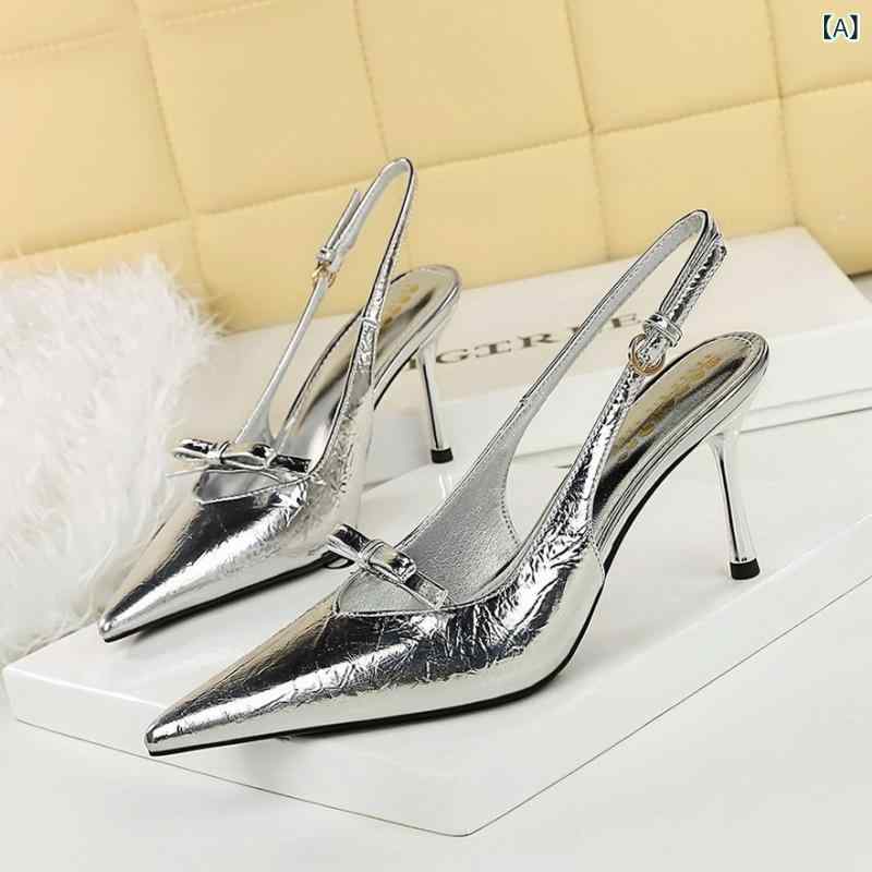 Women'S Shoes - パンプス レディース ハイヒール ピンヒール ポインテッドトゥ リボン バックストラップ ストラップ エナメル パーティー 結婚式 二次会 ドレス 欧米風 セクシー 履きやすい 美脚 シルバー カーキ ワインレッド 春夏 秋 シューズ 靴 婦人