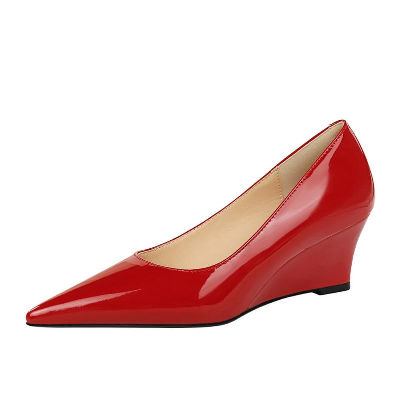 Shoes - パンプス レディース ハイヒール ポインテッドトゥ エナメル ウェッジソール 厚底 美脚 歩きやすい 疲れない 通勤 パーティー 結婚式 春秋 無地 ブラック レッド ヌード シンプル おしゃれ 高級感