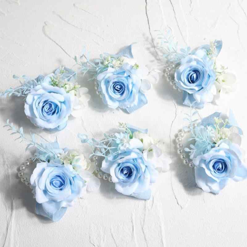 ブローチ メンズ レディース ブルー 薔薇 バラ ローズ 森ガール風 結婚式 婚約 パーティー アクセサリー パール 高級感 華やか エレガント レトロ エスニック リストブーケ 手首飾り フォーマル