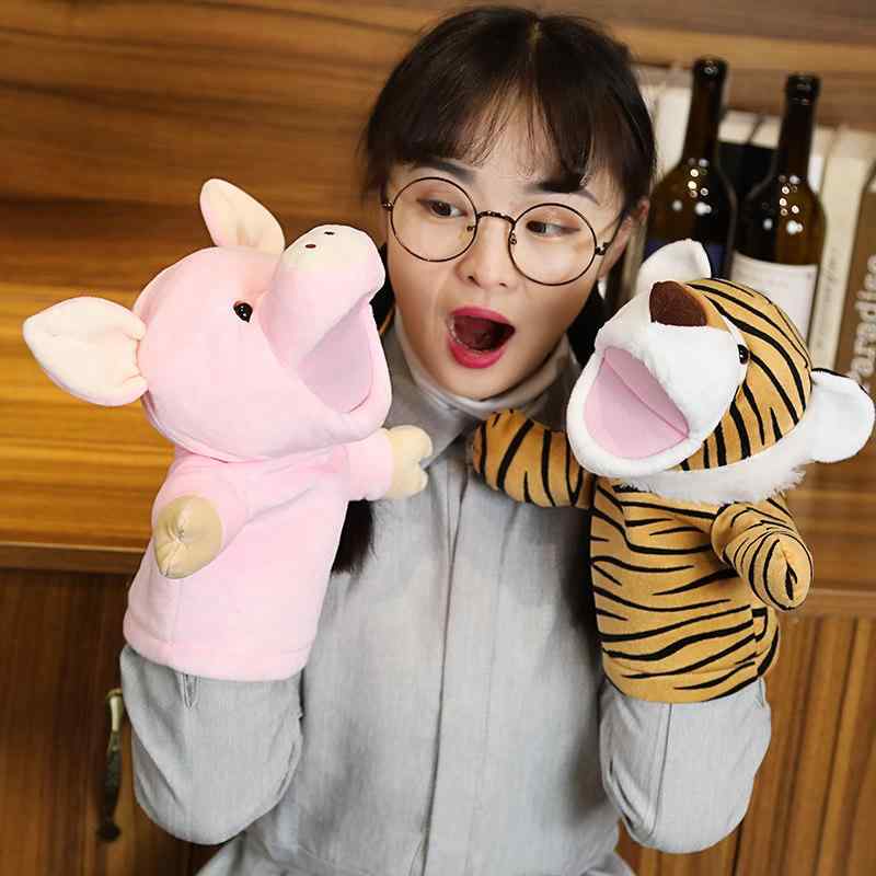 ハンドパペット かわいい ぬいぐるみ キッズ ベビー 男の子 女の子 おもちゃ オオカミ ウサギ ブタ トラ ライオン 動物 口が動く ふわふわ ごっこ 手遊び 知育玩具 室内 腹話術 人形劇 幼稚園 保育園 小道具 プレゼント 白 赤 ピンク