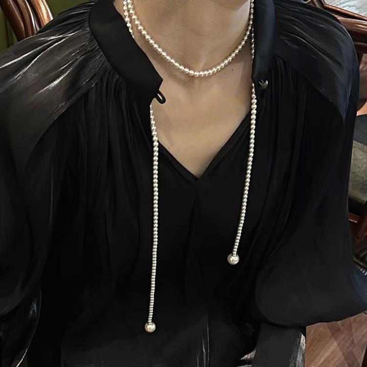 Amber （Amber） - ネックレス レディース ロング 重ね付け 秋冬 高級感 135cm 155cm 2連 3連 アクセサリー 首飾り ハンドメイド 電気メッキ加工 ゴールド 上品 エレガント レトロ クラシック 通勤 パーティー 結婚式 フェイクパール 華やか インフルエン