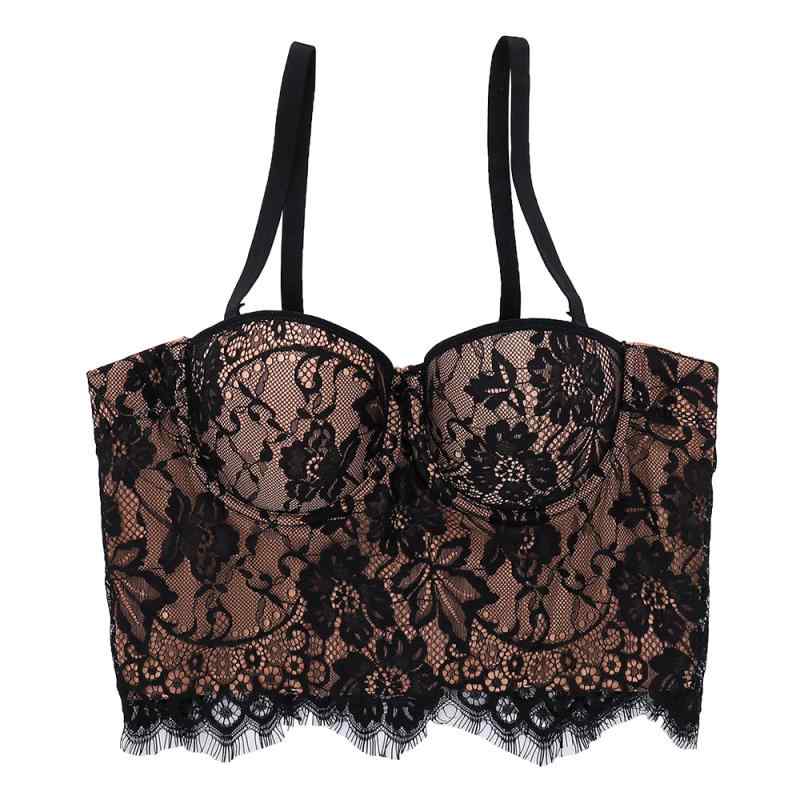 Camisoles - キャミソール レディース 春夏 ブラトップ ビスチェ アイラッシュレース ショート丈 ワイヤー入り 谷間 寄せ上げ バストアップ セクシー 配色 伸縮性 重ね着 見せインナー 透け感 ブラック ホワイト ローズピンク