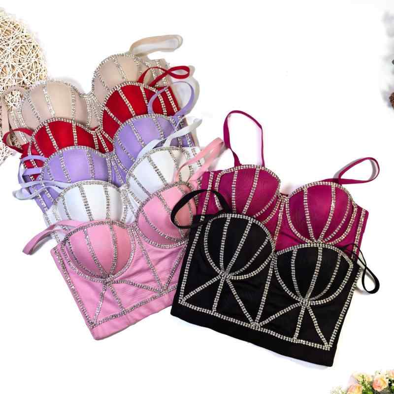 Camisoles - ビスチェ レディース ブラジャー インナー カップ 魚骨 ボーン入り 高級感 セクシー 肌見せ チェーン ストリート パンク ショート丈 クロップド 春夏 ポリエステル ピンク ホワイト ブラック