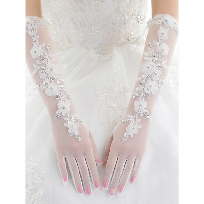 手袋 レディース ウエディンググローブ ブライダル 結婚式 レース ロング フィンガーレス 透け感 ラインストーン ビジュー リボン ホワイト レッド 花嫁 二次会 披露宴 上品 高級感 エレガント かわいい オールシーズン シースルー チュール メッシュ