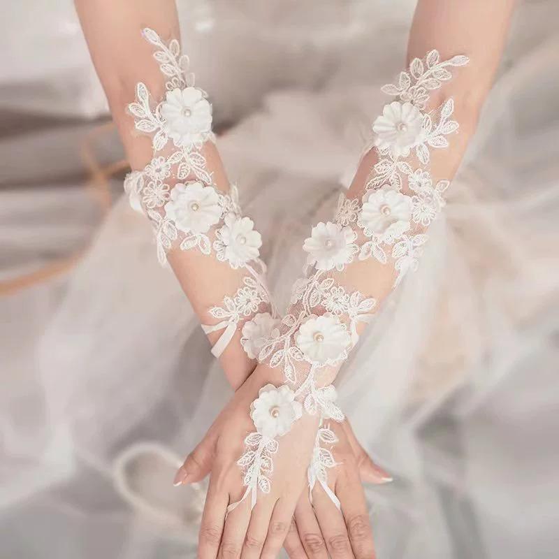 手袋 レディース 結婚式 披露宴 パーティー ウェディング ブライダル レース ロン...