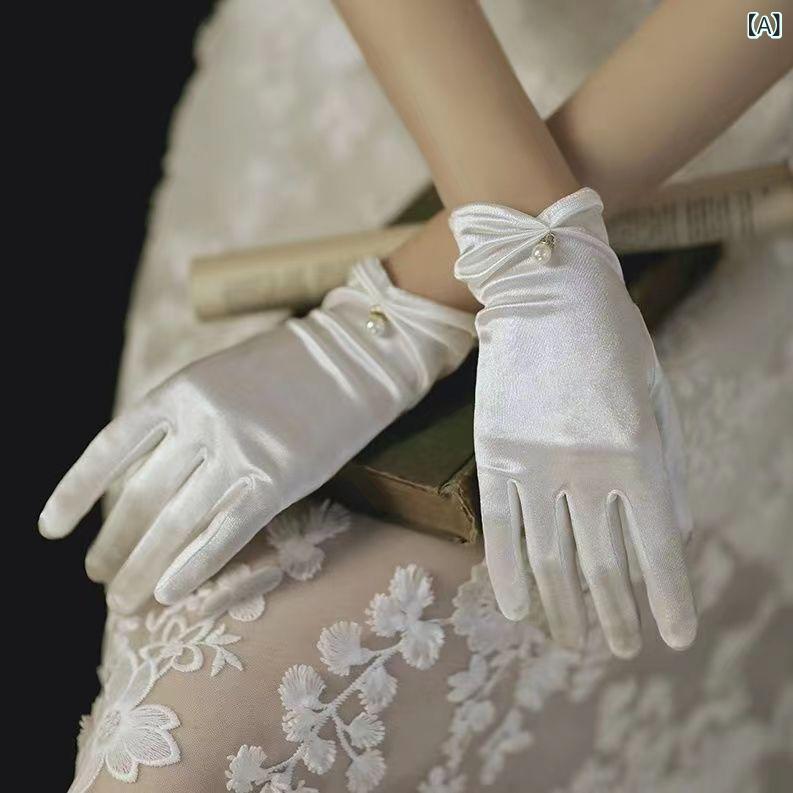 手袋 レディース 花嫁 ショート サテン グローブ ブライダル ウェディング 結婚式 ...