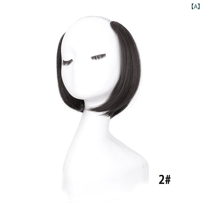 部分ウィッグ レディース エクステ ヘアピース かつら 付け毛 U型 ショート ストレート ボリュームアップ ワンタッチ 自然 リアル 頭頂部 薄毛隠し ぱっつん 前髪 耐熱ファイバー 小顔効果 若見え ナチュラル ブラック ダークブラウン 20c
