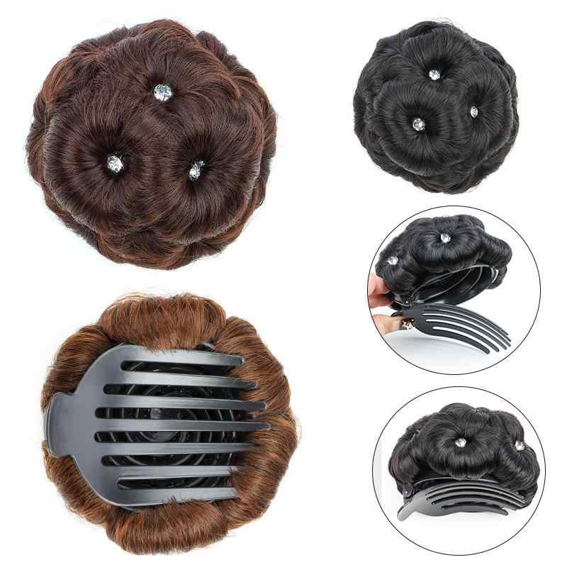 お団子ウィッグ メンズ レディース シニヨン クリップ式 バンスクリップ 付け毛 フラワーモチーフ ライ..
