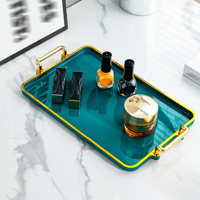 トレイ メンズ レディース お盆 長方形 角型 アクリル プラスチック 高級感 モダン エメラルドグリーン ゴールド 金縁 おしゃれ シンプル リビング キッチン カフェ 接客 卓上 インテリア 整理 整頓 茶器 コップ カップ 収納 耐久性 丈夫