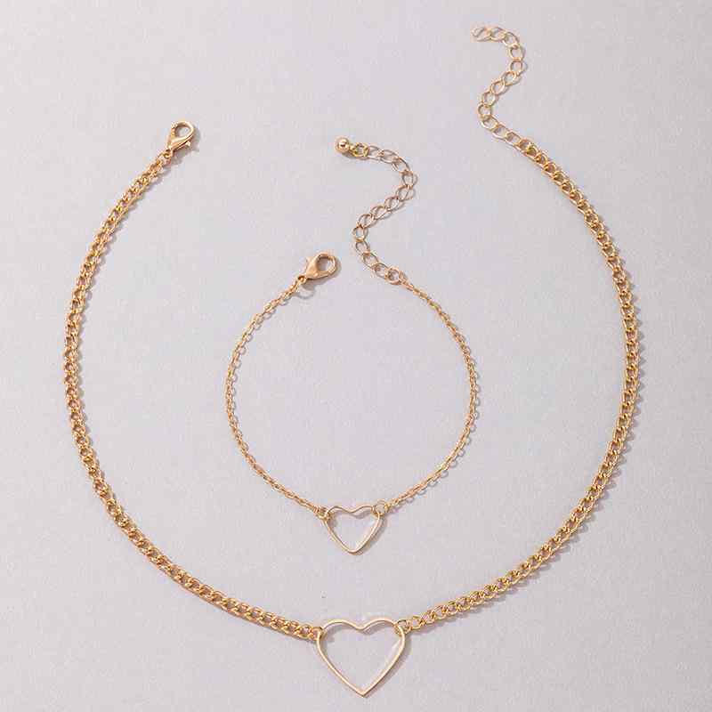 Pearl White - アクセサリーセット レディース ネックレス ブレスレット オープンハート 幾何学 ゴールド 電気メッキ加工 シンプル 欧米風 ジュエリー 腕輪 首飾り 透かし彫り 大人 かわいい 上品 エレガント 普段使い パーティー