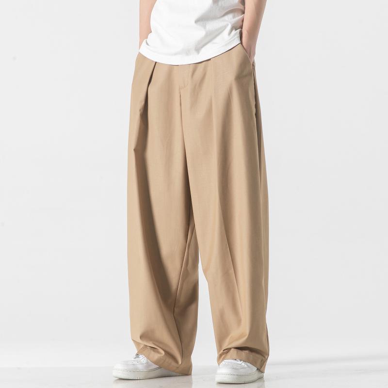 Other - スラックス メンズ パンツ ズボン 秋冬 無地 レトロ プリーツ ハイウエスト ゆったり ワイド ストレート 高級感 カジュアル 普段使い 通勤 薄手 ストレッチ 竹繊維 コットン 10分丈 ボトムス グレー ブラック カーキ