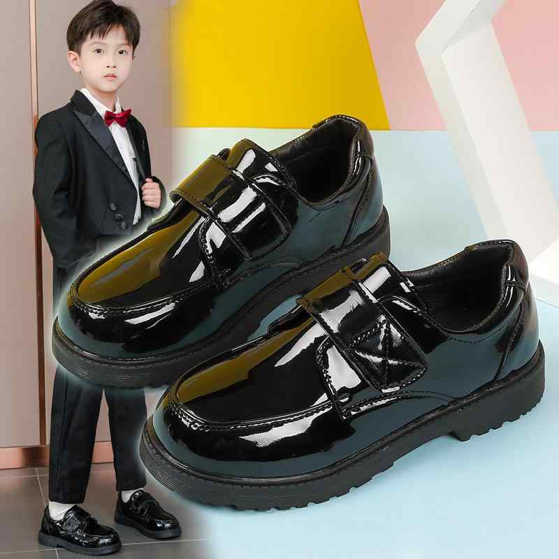 Formal Shoes - 革靴 子供 男の子 女の子 キッズ ローファー フォーマルシューズ 英国風 黒 ブラック フェイクレザー 合成革 面ファスナー 面ファスナー 結婚式 発表会 通学 小学生 ジュニア 履きやすい 疲れにくい 春秋