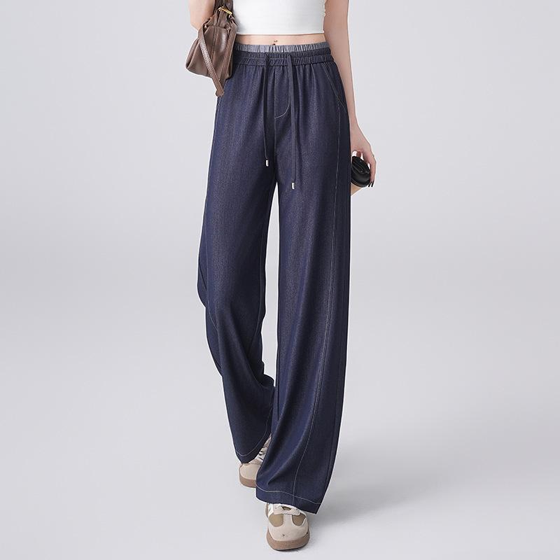 デニムパンツ レディース ジーンズ ジーパン ボトムス ズボン 春夏 ハイウエスト ストレート ワイドパンツ ロングパンツ ゆるめ リラックス 着痩せ 脚長効果 美脚 シンプル カジュアル 通勤 普段使い 事務 オフィス ポリエステル ストレッチ イージ