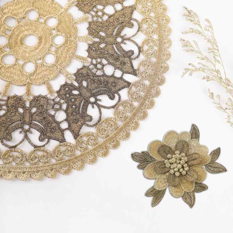 Other - ワッペン レディース アップリケ 立体 フラワー モチーフ 花 レース 刺しゅう 金糸 ゴールド 手芸材料 ハンドメイド クラフト 服飾資材 インテリア ソファー 装飾 デコレーション ポリエステル DIY リメイク 華やか 上品 高級感 おしゃれ かわ