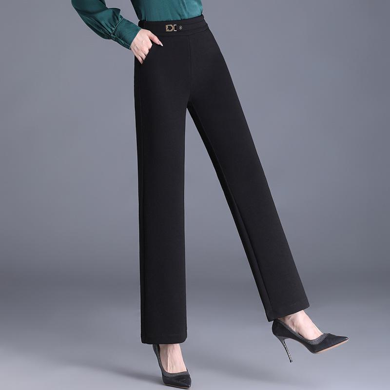 Rakuten - パンツ レディース 秋冬 モダール繊維 ボトムス ハイウエスト 落ち感 ゆったり ストレート ワイドシルエット ロング丈 厚手 大きいサイズ 40代 通勤 オフィス カジュアル ポケット ブラック キャメル コーヒー エレガント