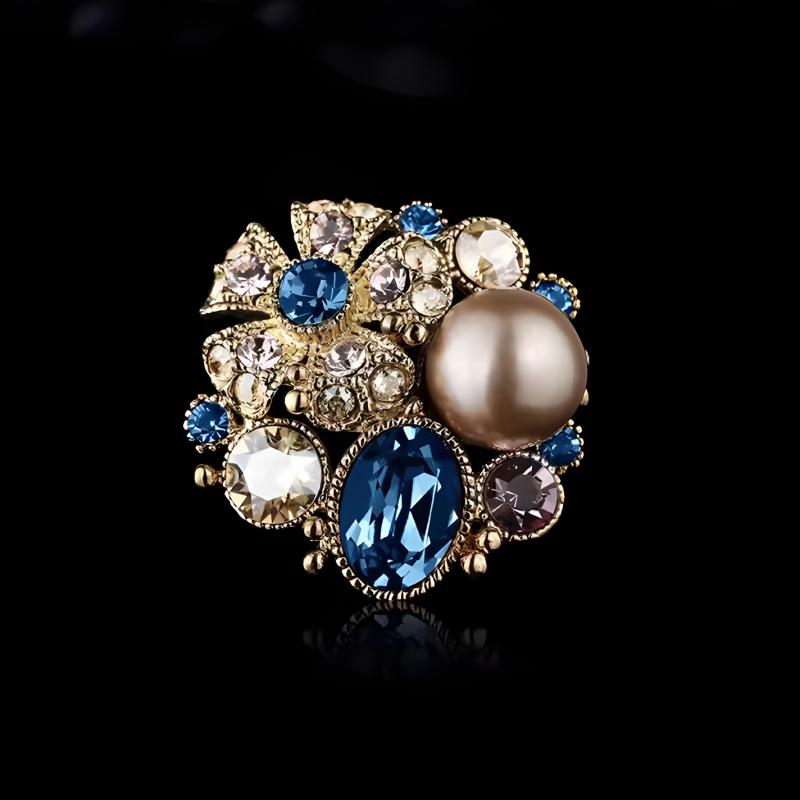 ブローチ メンズ レディース 花 フラワー コサージュ ピン アクセサリー 高級感 華やか 上品 レトロ アンティーク調 パール ラインストーン ビジュー 卒業式 入学式 結婚式 フォーマル ブルー パープル