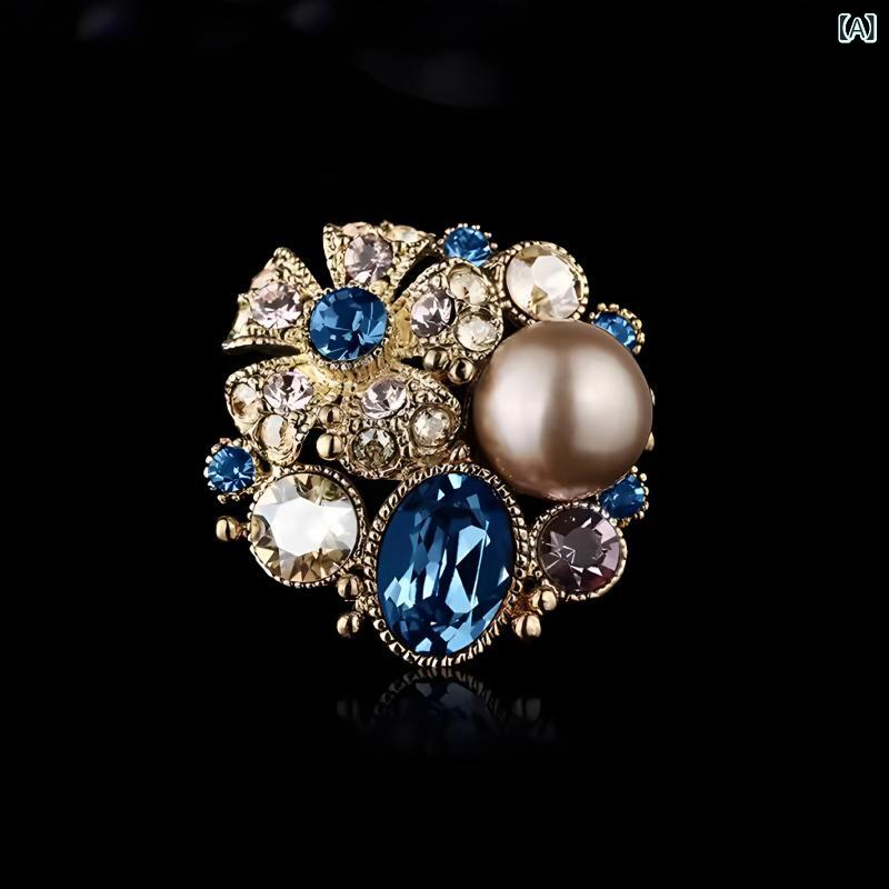 フロントップ楽天市場店のブローチ メンズ レディース 花 フラワー コサージュ ピン アクセサリー 高級感 華やか 上品 レトロ アンティーク調 パール ラインストーン ビジュー 卒業式 入学式 結婚式 フォーマル ブルー パープル｜アングル2