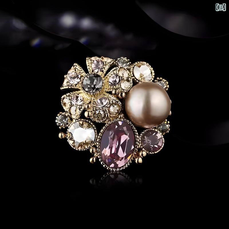 フロントップ楽天市場店のブローチ メンズ レディース 花 フラワー コサージュ ピン アクセサリー 高級感 華やか 上品 レトロ アンティーク調 パール ラインストーン ビジュー 卒業式 入学式 結婚式 フォーマル ブルー パープル｜アングル3