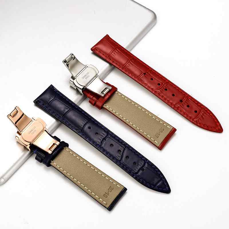 Mens - 腕時計用ベルト メンズ レディース 牛革 竹模様 替えバンド アクセサリー Dバックル バタフライタイプ レザー ストラップ 交換用 高級感 ホワイト ブルー レッド 通気性 丈夫 耐久性 ビジネス カジュアル フォーマル