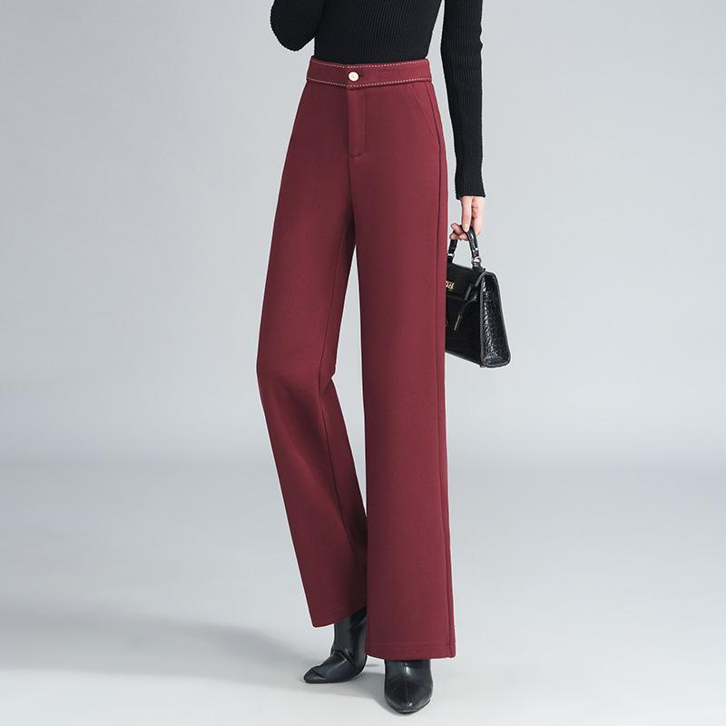 カジュアルパンツ レディース 秋冬 ワイド ストレート ロング ハイウエスト 厚手 保温 防寒 暖かい ゆったり 美脚 ストレッチ 伸縮性 ..