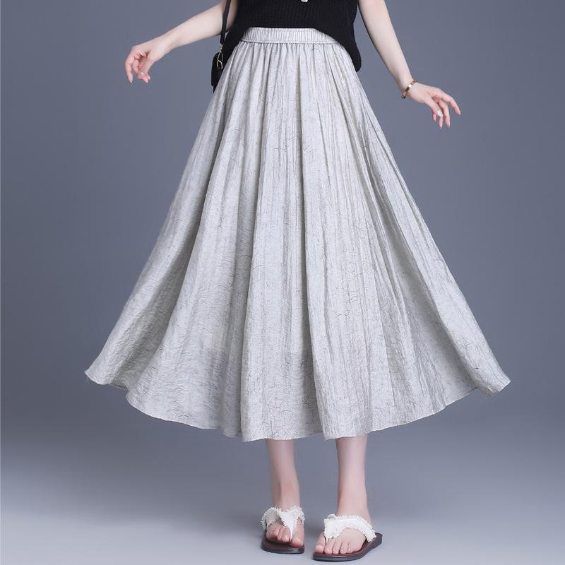 樂天商城 - スカート レディース ハイウエスト ウエストゴム プリーツスカート Aライン フレアスカート ロング丈 ミモレ丈 春夏 無地 切り替え ポリエステル 上品 通勤 オフィス ボトムス グリーン グレー 40代