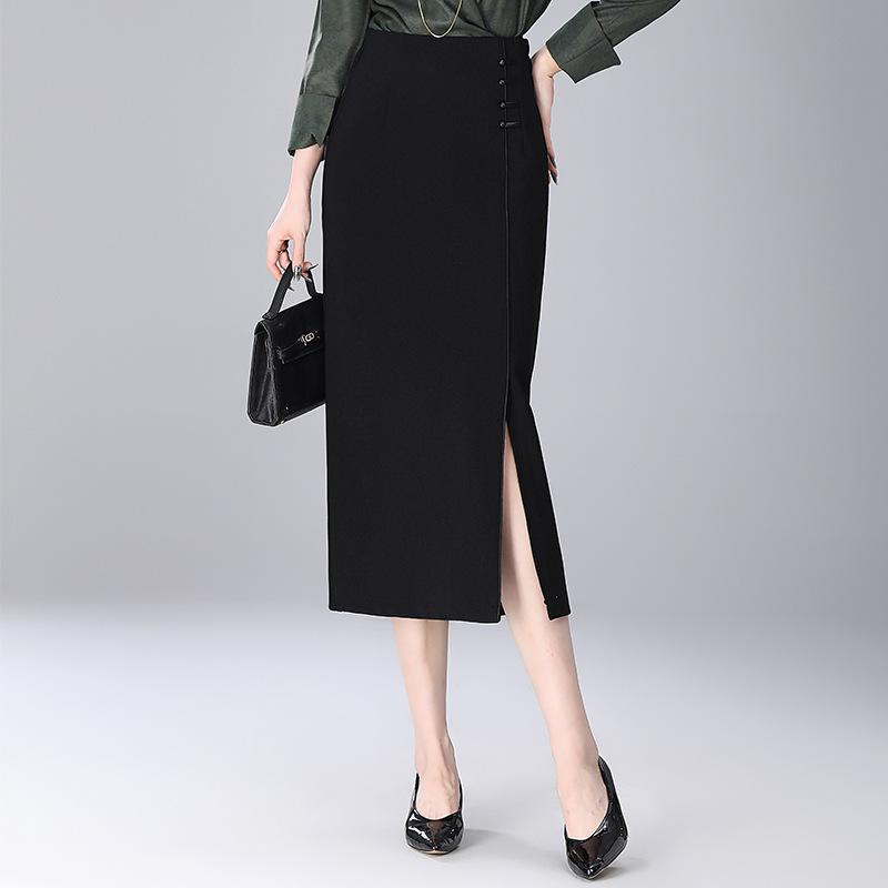 スカート レディース 秋冬 タイト ペンシル ロング ミモレ丈 黒 スリット ハイウエスト オフィス 通勤 ビジネス 無地 エレガント 上品 大人 美脚 細見え きれいめ 膝下 40代 ポリエステル 切り替え 伸縮性