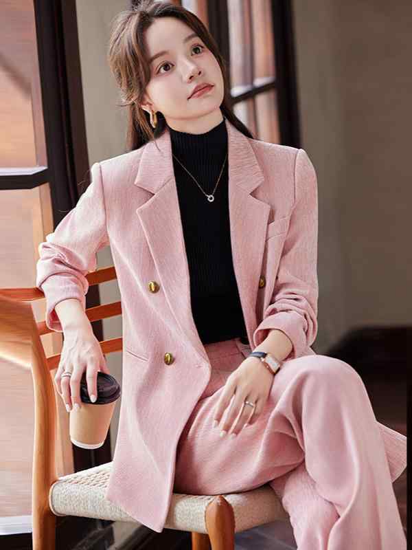 Suits For Job Interviews - セットアップ レディース 秋冬 パンツスーツ 通勤 オフィス 事務服 ビジネス フォーマル 高級感 テーラードジャケット 長袖 ズボン 無地 伸縮性 ポリエステル ブラック ピンク アプリコット 小さめサイズ きれいめ 上品 清楚 エレガント 2点