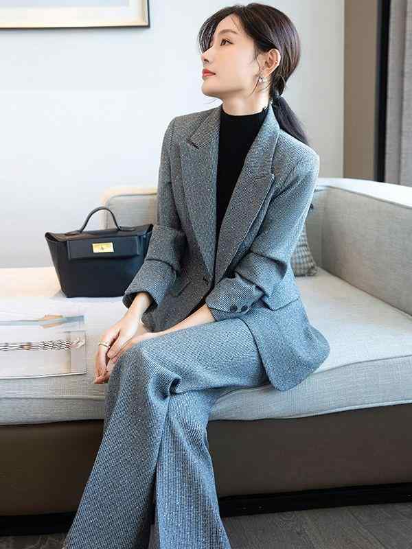 Pants Suit - セットアップ レディース 秋冬 スーツ テーラードジャケット スカート 上下 ビジネス オフィス 通勤 高級感 スパンコール 性 個性的 トレンド ウエストマーク シェイプ 着痩せ 細見え コーヒー 長袖 カジュアル 上品 40代 ポリエステル