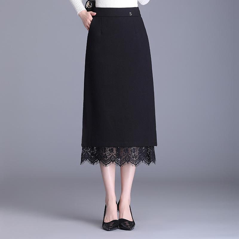 スカート レディース タイト ミモレ丈 膝丈 ペンシル ストレート スリット レース 切り替え 着痩せ 細見え オフィス 通勤 事務服 カジ..