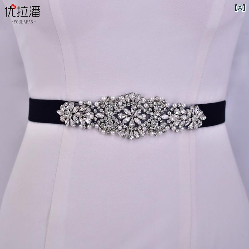 ベルト レディース 春夏 ワイド ゴム サッシュ ラインストーン シルバー 伸縮性 ストレッチ キラキラ ビジュー 華やか 上品 高級感 エレガント パーティー 結婚式 フォーマル ドレス ワンピース ウエストマーク(4.0)