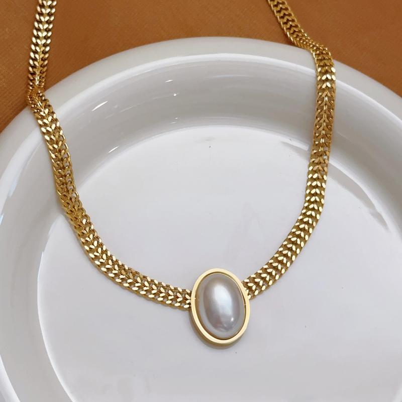 SWAROVSKI - ネックレス レディース 春夏 パール チタンスチール チョーカー ピアス 電気メッキ加工 高級感 ジオメトリック サークル アクセサリー 冠婚葬祭 フォーマル パーティー 通勤 華奢 ゴールド かわいい セット