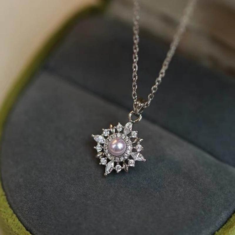 Beads - ネックレス レディース 八芒星 スター モチーフ 鎖骨チェーン パール シェル マザーオブパール 銅製 ゴールド ジルコニア 雪の結晶 アンティーク風 レトロ 上品 高級感 華奢 アクセサリー ペンダント 春夏 普段使い