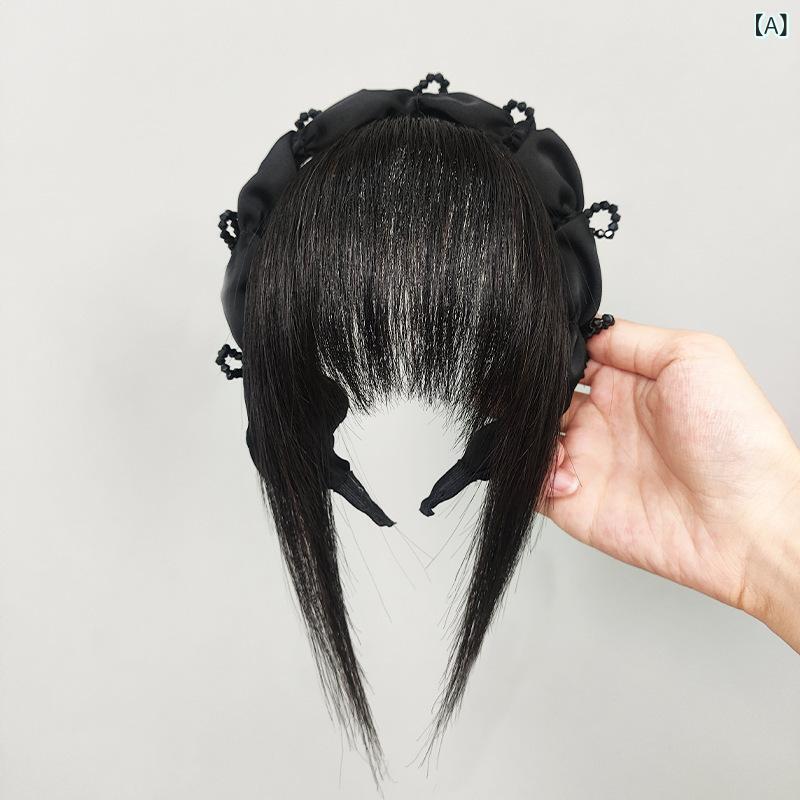 カチューシャ レディース 部分ウィッグ 人毛 リボン ブラッククリスタル ヘアピース 前髪 頭頂部 ボリュームアップ 白髪隠し 小顔効果 普段使い リアル 快適 蒸れにくい ナチュラル 自然 黒 ダークブラウン