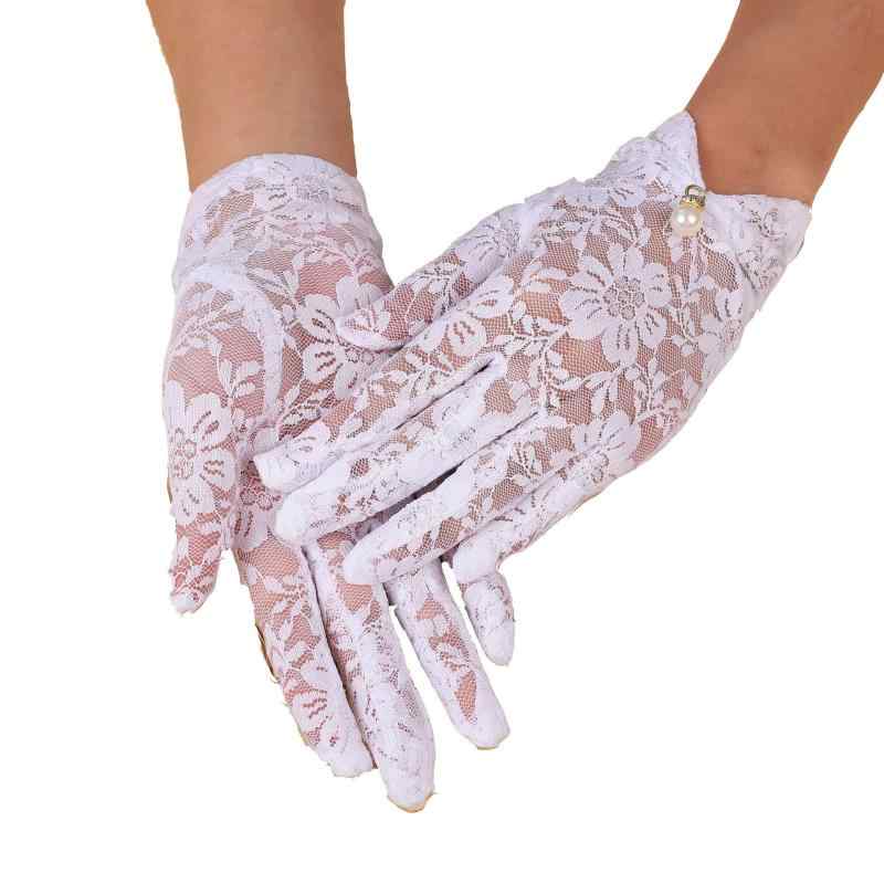 手袋 レディース グローブ レース ショート丈 デイジー 雛菊 パール ビーズ装飾 透け感 花柄 フラワー 日焼け防止 紫外線対策 UVカット 結婚式 ブライダル ウェディング 二次会 パーティー 冠婚葬祭 エレガント セクシー かわいい お呼ばれ 黒